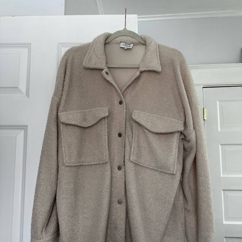 ACOA Cream Sherpa Button-Front Shacket